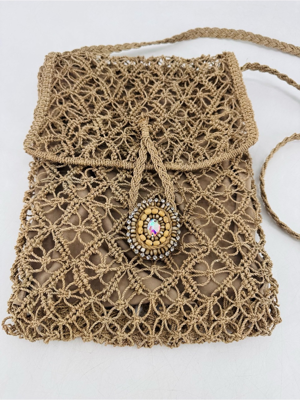 Vintage Y2K Skemo Boho Chic Crochet Artisan Embellished Organic Resort Crossbody